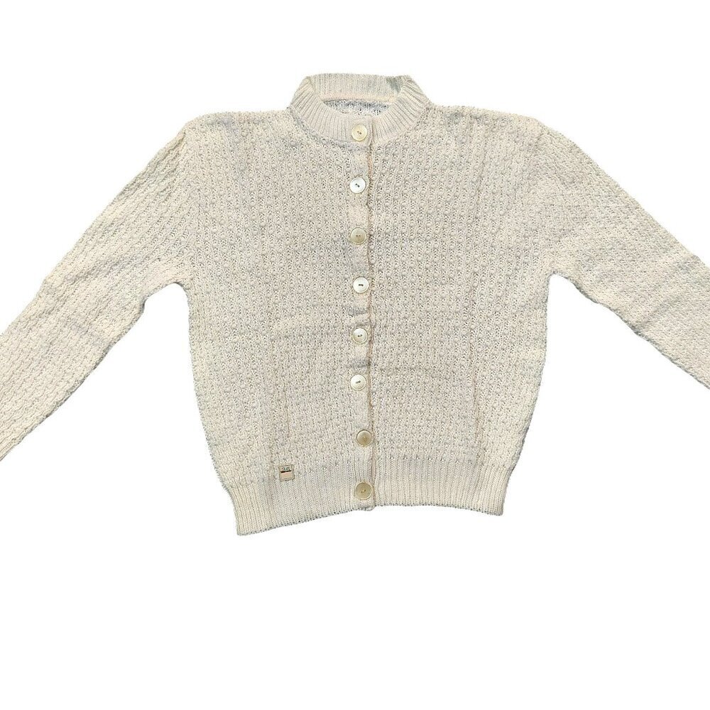 Vintage 1940s-1950s Ivory Cream Knit Long Sleeve Cardigan Sweater XXS